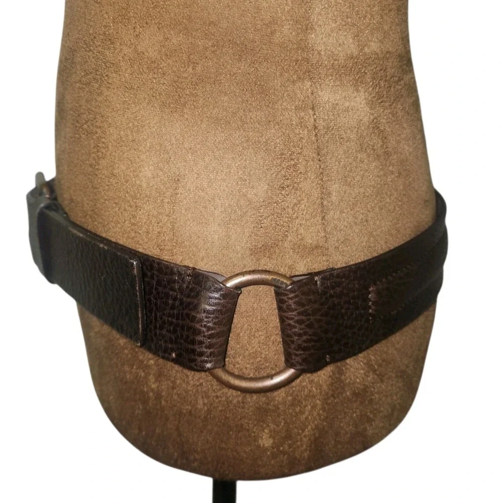 Francesco Biasia Italy Brown Pebbled Leather Hip Belt Brass Buckle O Ring Sz M